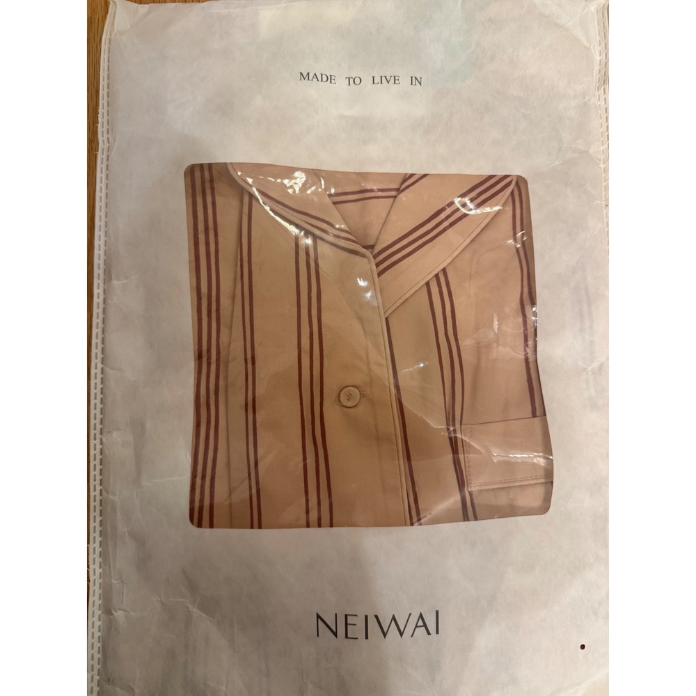 NEIWAI Classic Embroidered Pajama Shirt 2.0 Warm Apricot Stripes Small - Picture 5 of 5